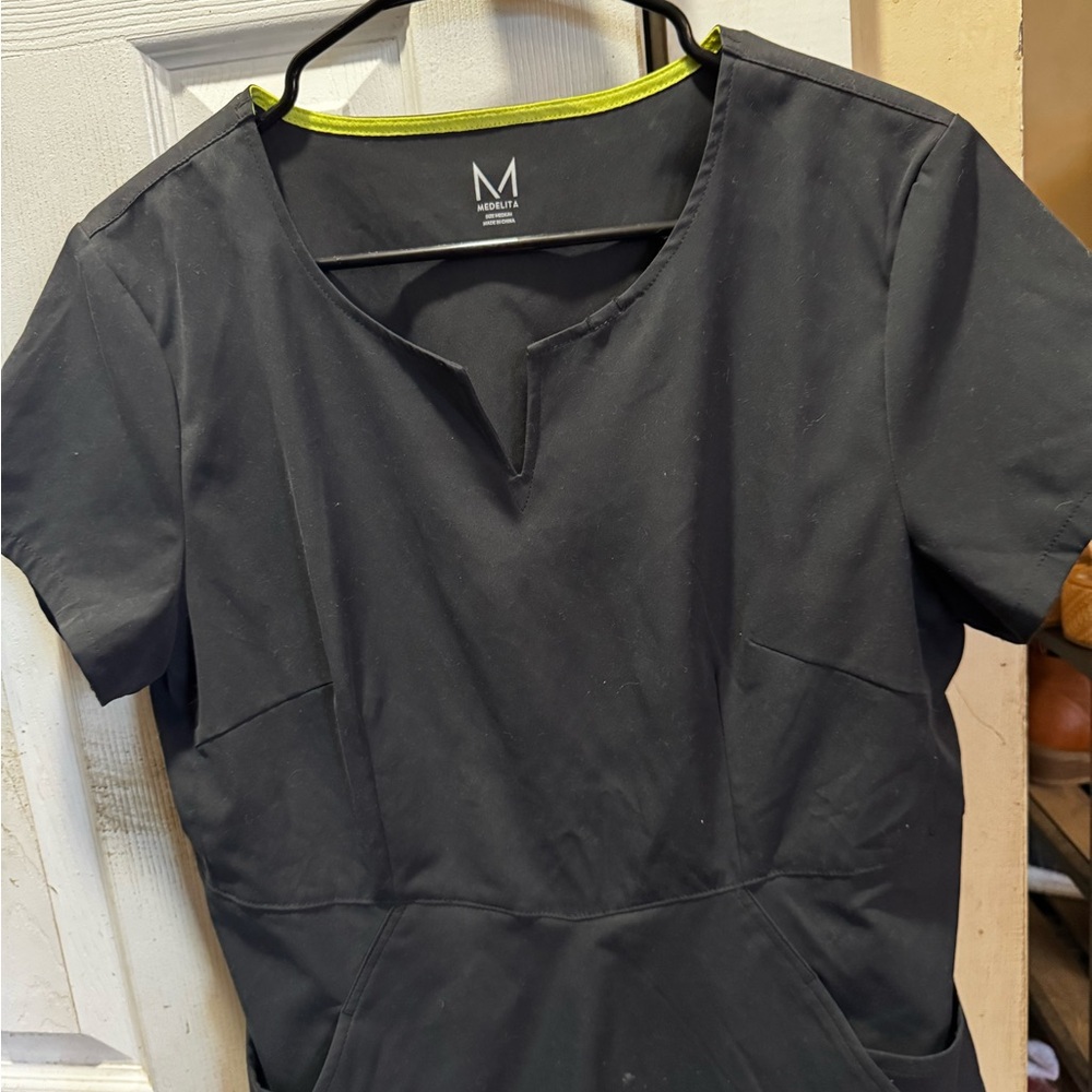 Black Scrub Top with Neon Accents